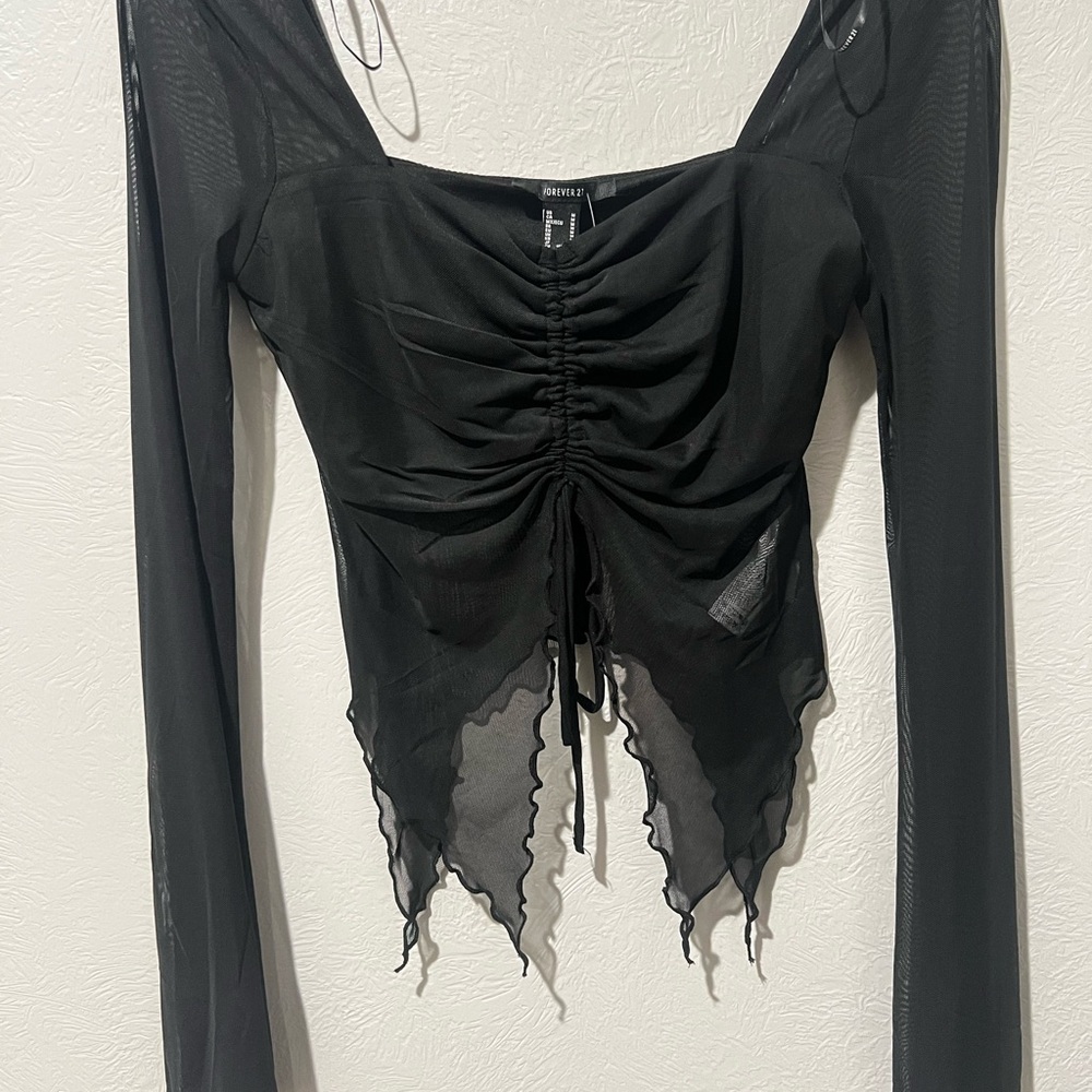 Forever 21 Black Sheer Ruched Blouse